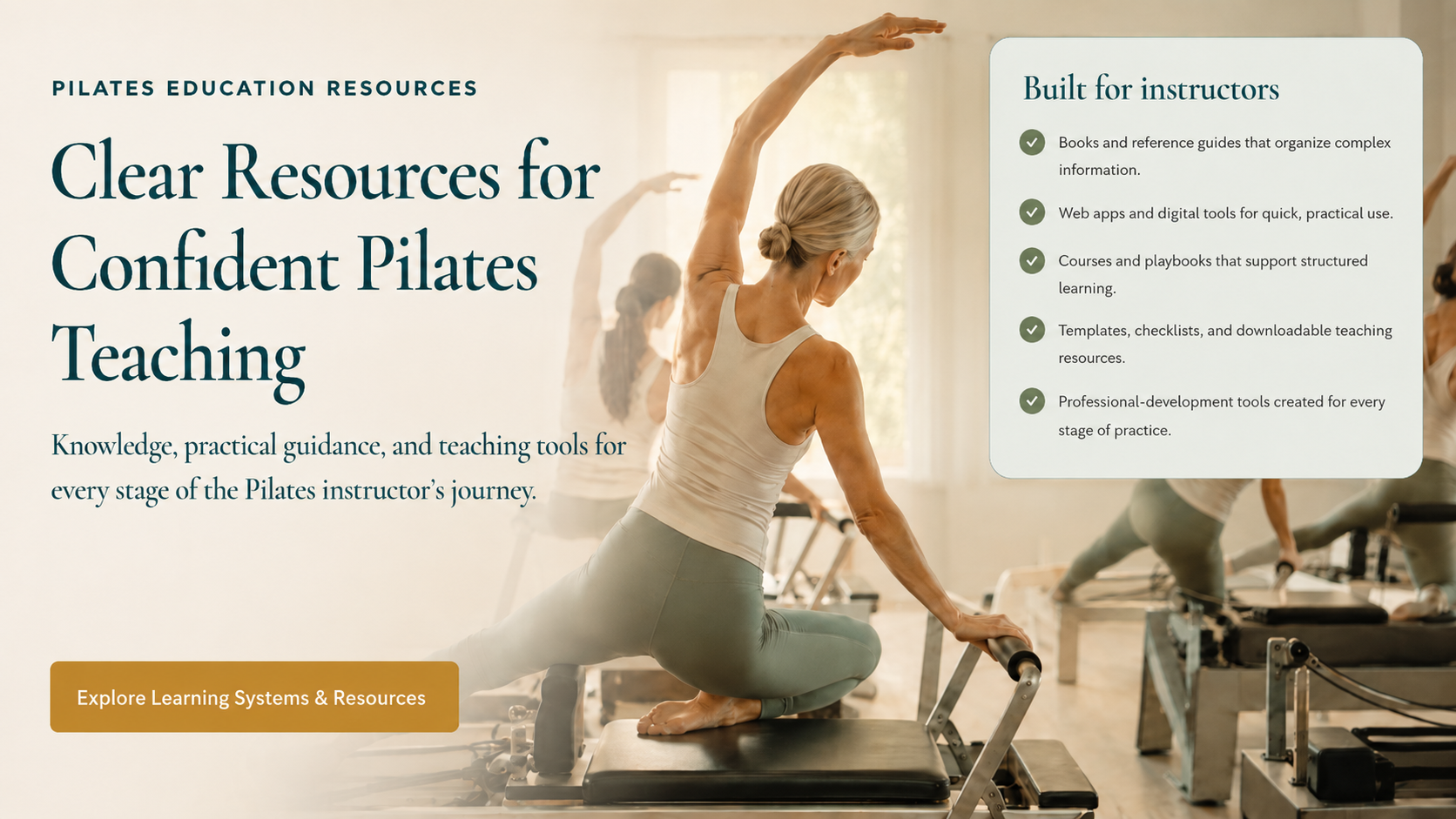 Pilates education resources: Clear Resources for Confident Pilates Teaching, with resources built for instructors.